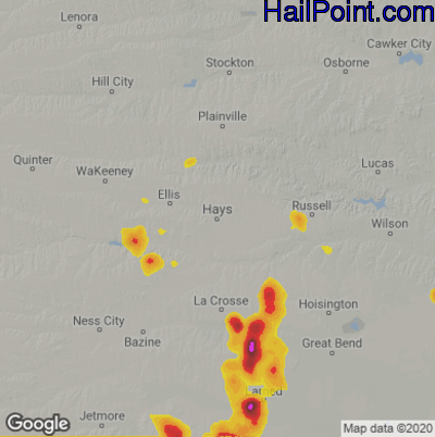 Hail Map for Hays, KS Region on June 24, 2020 