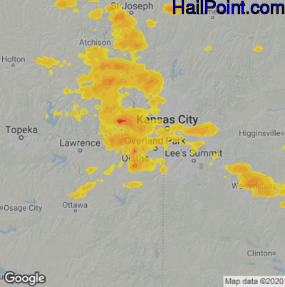 Hail Map for Shawnee, KS Region on August 31, 2020 