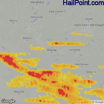 Hail Map for Willmar, MN Region on September 6, 2020