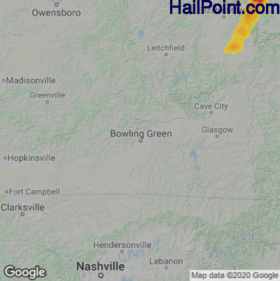 Hail Map for Bowling Green, KY Region on March 25, 2021 