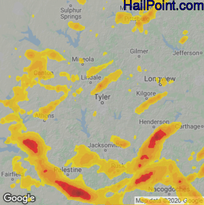 Hail Map for Tyler, TX Region on April 9, 2021