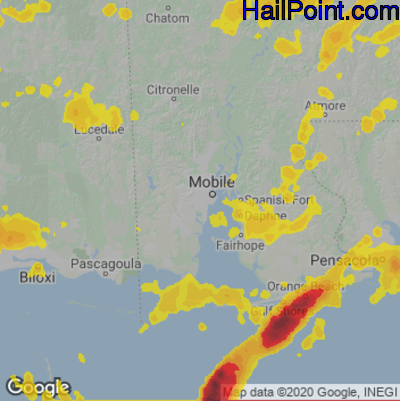 Hail Map for Mobile, AL Region on April 10, 2021 