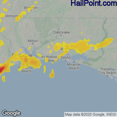 Hail Map for Fort Walton Beach, FL Region on April 10, 2021 