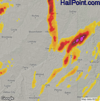 Hail Map for Glendive, MT Region on June 8, 2021