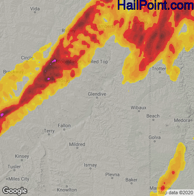 Hail Map for Glendive, MT Region on June 10, 2021