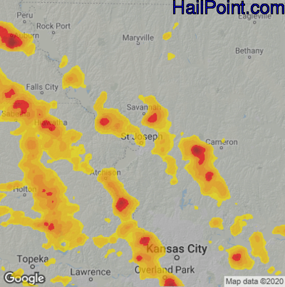 Hail Map for St. Joseph, MO Region on June 11, 2021