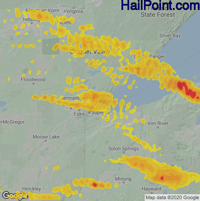 Hail Map For Duluth, Mn Region On June 24, 2021