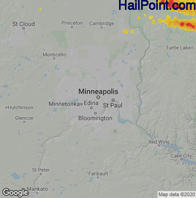 Hail Map for Minneapolis, MN Region on June 24, 2021 