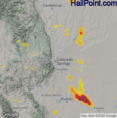 Hail Map for Colorado Springs, CO Region on July 1, 2021 