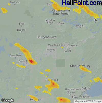 Hail Map for Hibbing, MN Region on July 5, 2021 