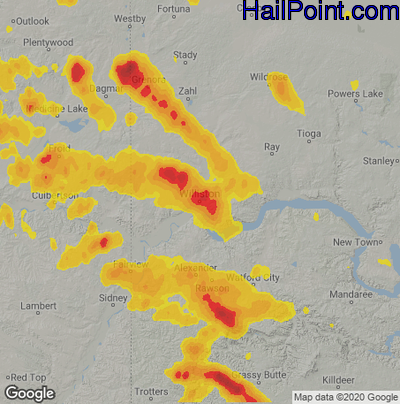 Hail Map for Williston, ND Region on July 8, 2021 