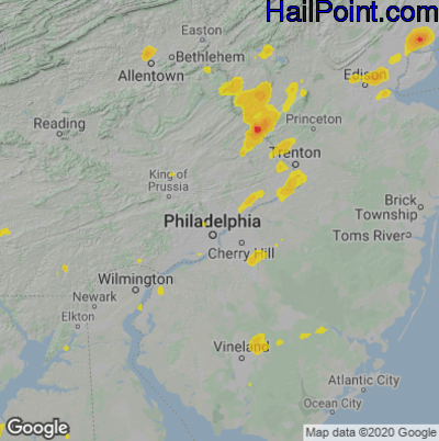 Hail Map for Philadelphia, PA Region on July 17, 2021 