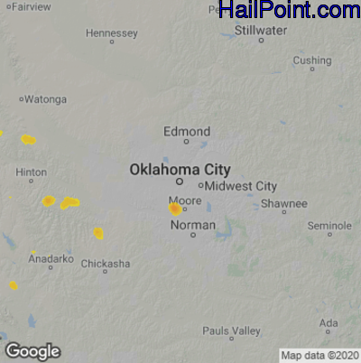 Hail Map for Oklahoma City, OK Region on July 18, 2021 