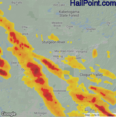 Hail Map for Hibbing, MN Region on July 26, 2021 