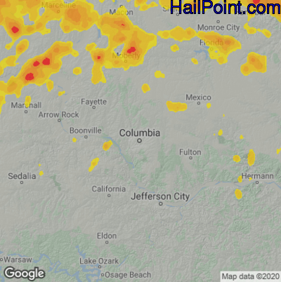 Hail Map for Columbia, MO Region on August 12, 2021 