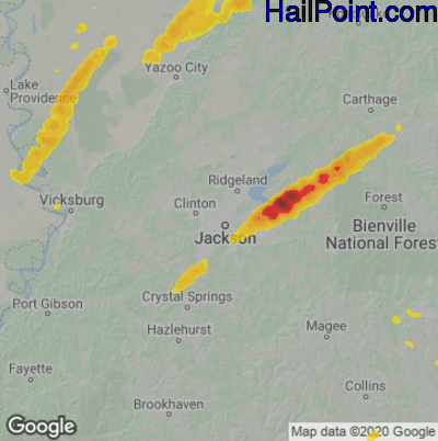 Hail Map for Jackson, MS Region on April 5, 2022