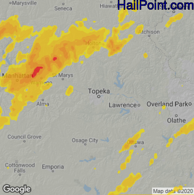 Hail Map for Topeka, KS Region on April 29, 2022