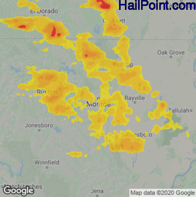 Hail Map for Monroe, LA Region on May 1, 2022 