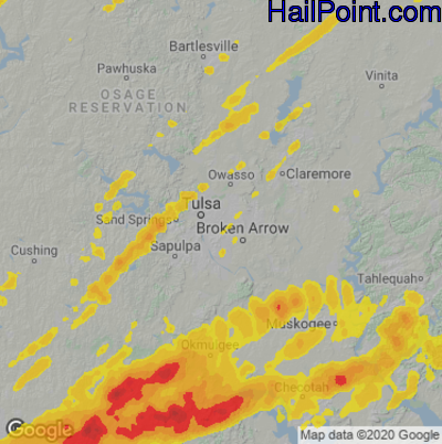 Hail Map for Tulsa, OK Region on May 4, 2022 