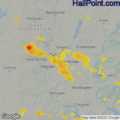 Hail Map for Tulsa, OK Region on June 8, 2022 