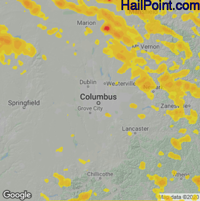 Hail Map for Columbus, OH Region on June 13, 2022 