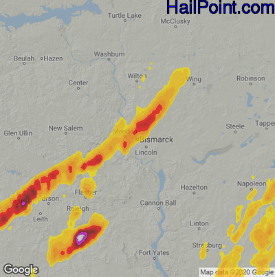 Hail Map for Bismark, ND Region on June 20, 2022