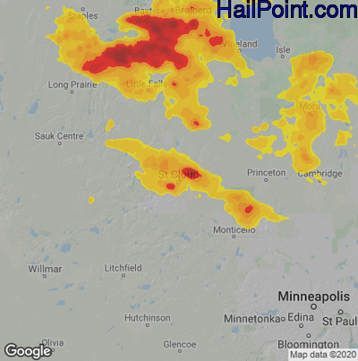 Hail Map for St Cloud, MN Region on June 23, 2022 