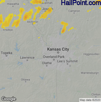 Hail Map for Kansas City, KS Region on July 7, 2022 