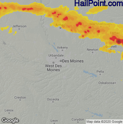 Hail Map for Des Moines, IA Region on July 11, 2022 