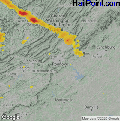 Hail Map for Roanoke, VA Region on July 12, 2022 