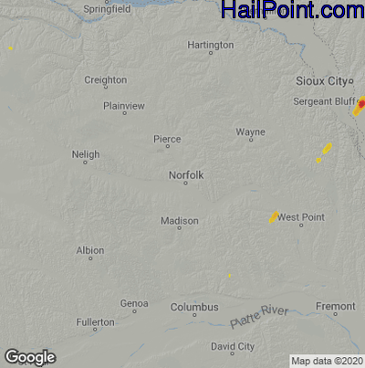 Hail Map for Norfolk, NE Region on August 4, 2022