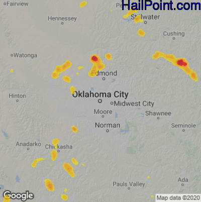 Hail Map for Oklahoma City, OK Region on August 9, 2022 