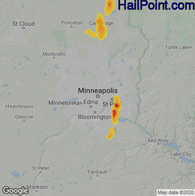 Hail Map for Minneapolis, MN Region on August 17, 2022 