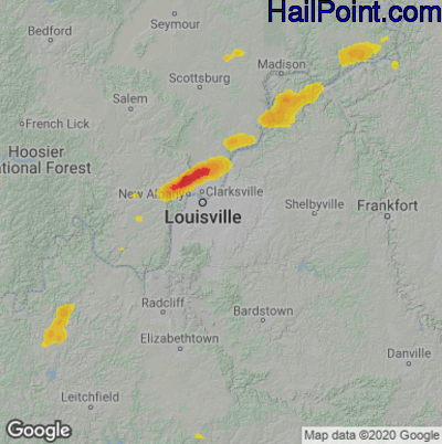 Hail Map for Louisville, KY Region on August 20, 2022 