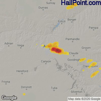 Hail Map for Amarillo, TX Region on September 15, 2022 