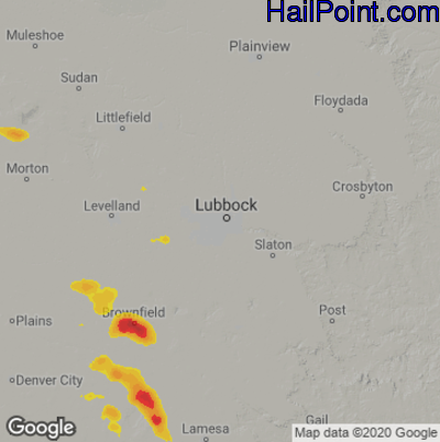 Hail Map for Lubbock, TX Region on September 15, 2022