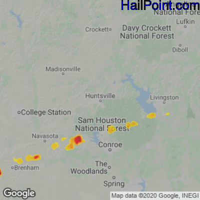 Hail Map for Huntsville, TX Region on September 25, 2022