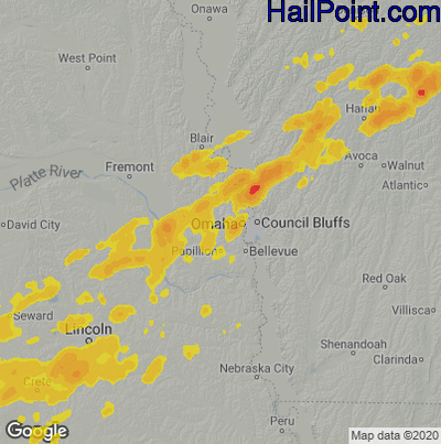 Hail Map for Omaha, NE Region on October 12, 2022 