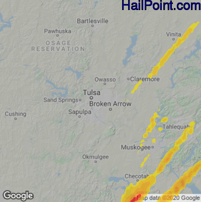 Hail Map for Tulsa, OK Region on January 2, 2023 