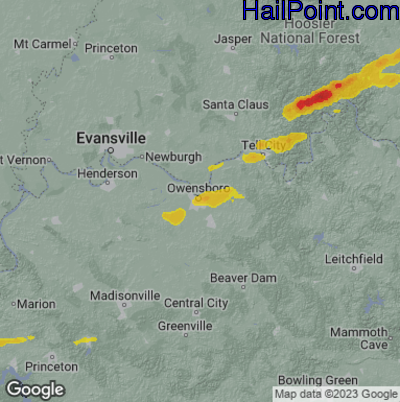 Hail Map for Owensboro, KY Region on March 1, 2023