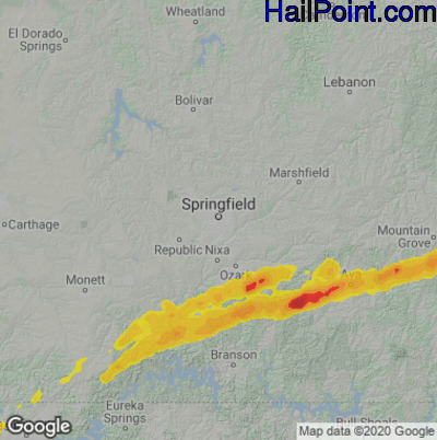 Hail Map for Springfield, MO Region on March 23, 2023