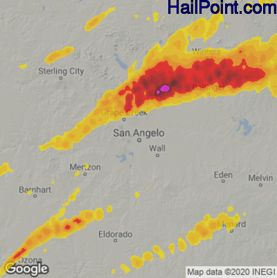 Hail Map for San Angelo, TX Region on March 24, 2023 