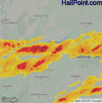 Hail Map for Jackson, MS Region on March 26, 2023