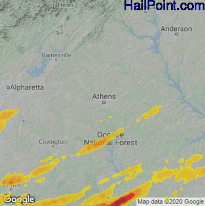 Hail Map for Athens, GA Region on March 26, 2023 