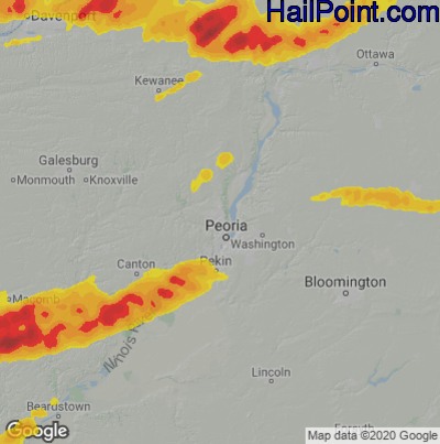 Hail Map for Peoria, IL Region on April 4, 2023 