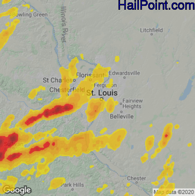 Hail Map for St. Louis, MO Region on April 15, 2023 