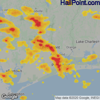 Hail Map for Beaumont TX Region on April 15 2023