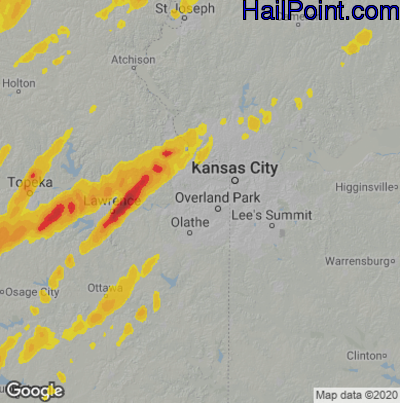 Hail Map for Shawnee, KS Region on April 20, 2023 