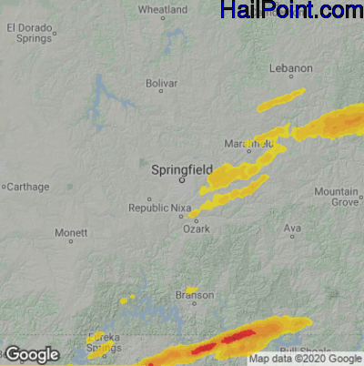 Hail Map for Springfield, MO Region on April 20, 2023