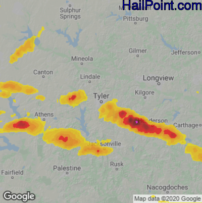 Hail Map for Tyler, TX Region on April 26, 2023